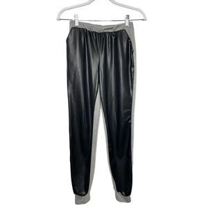 Necessary Clothing Jogger Pants Faux Leather & Fabric Elastic Waist Black Gray S